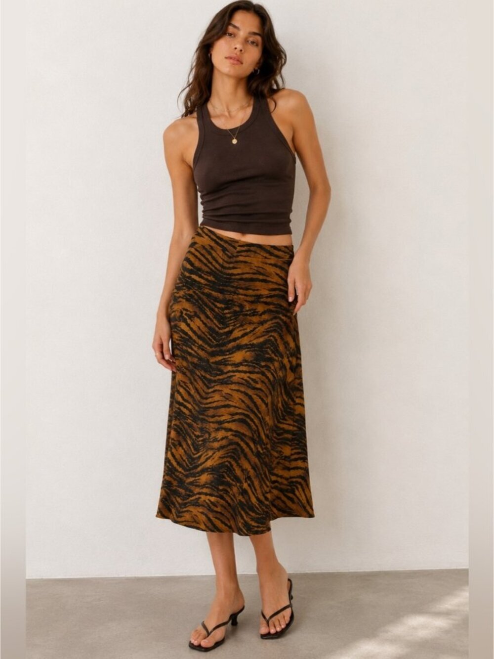 H&M Tiger Print Midi Skirt – Size Small